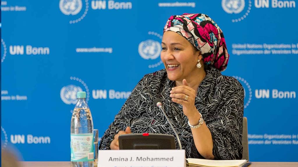 Top African Women Leaders Who Are Shaping the Future Amina J Mohammed at a climate conference representing African women in leadership
