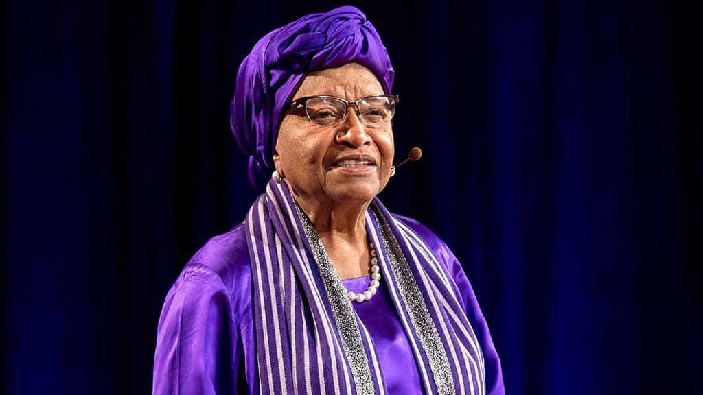Top West African Women Leaders Who Are Shaping the Future Ellen Johnson Sirleaf speaking at a TED Talk on leadership and women in Africa